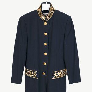 Mondi Vintage Navy Wool-Blend Crepe Gold-Emboidered Jacket